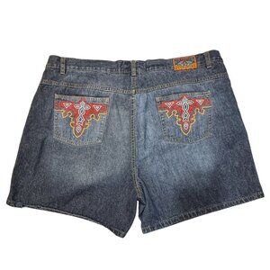 Paris Angel Jeans Denim Shorts Women Sz 24 Blue Embroidered Pockets Hiking Beach